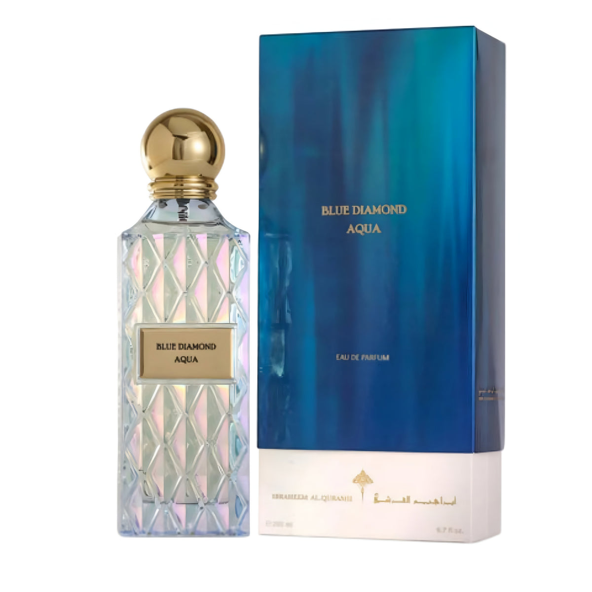 Ibrahim Al Qurashi Blue Diamond Aqua parfume 150 ml flaske og æske