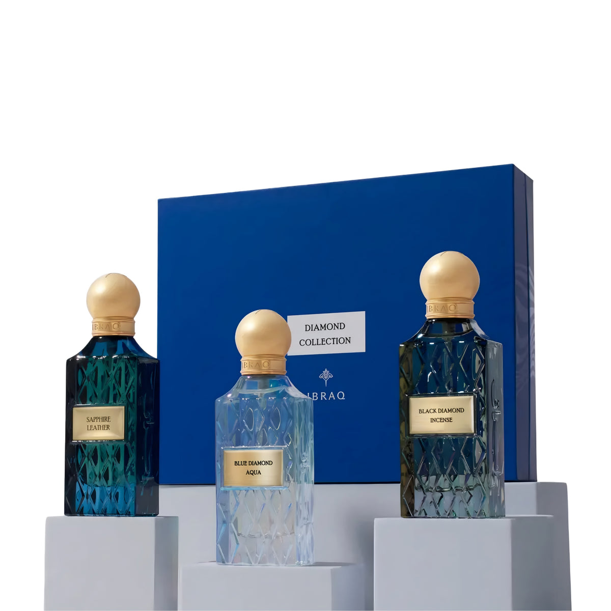 Ibrahim Al Qurashi Diamond Blue Box parfumesæt 3 x 75 ml – billede 3