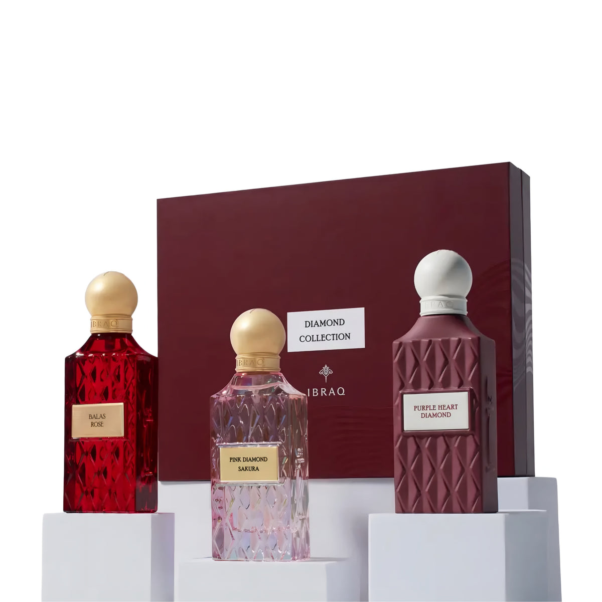 Ibrahim Al Qurashi Diamond Maroon Box parfumesæt 3 x 75 ml – billede 3